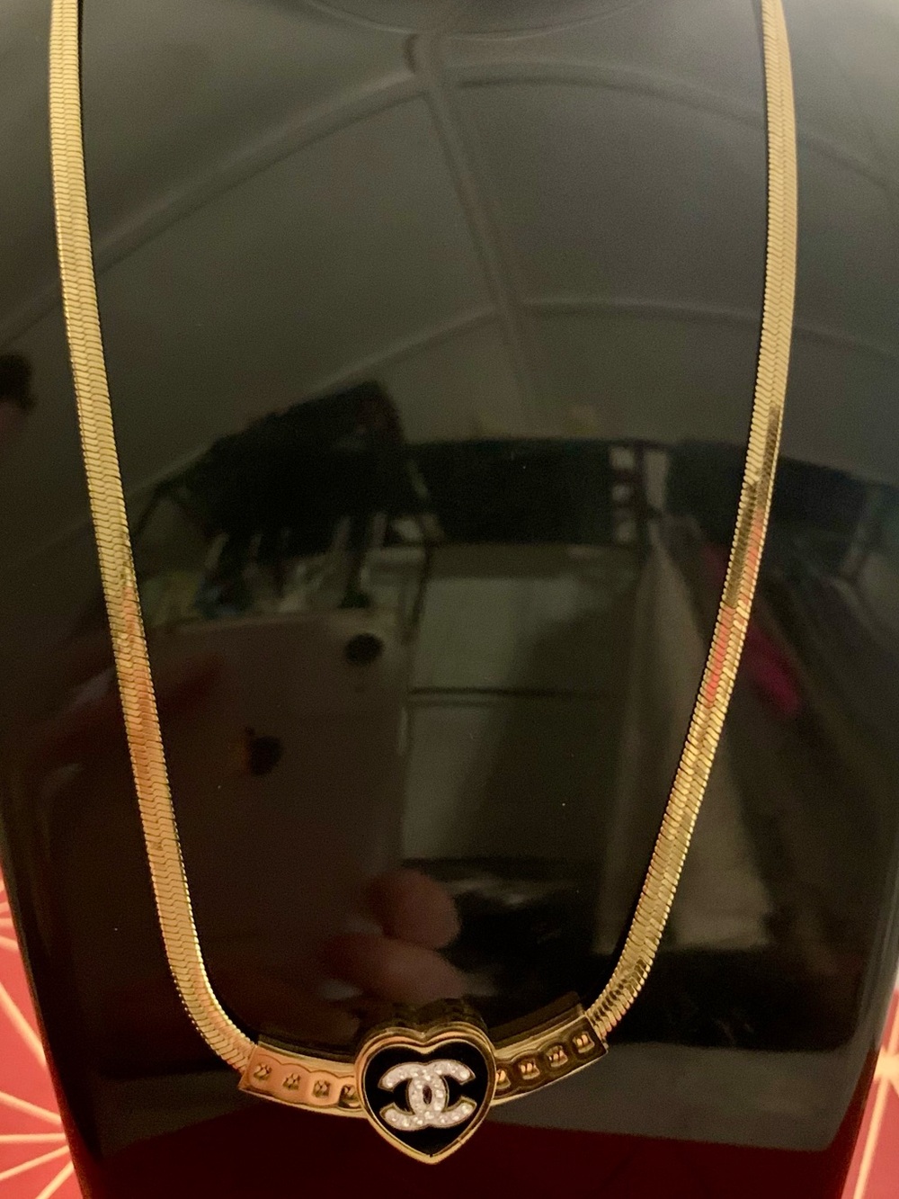 Fashion Jewelry Gold-Tone Heart Necklace with Black Accent
